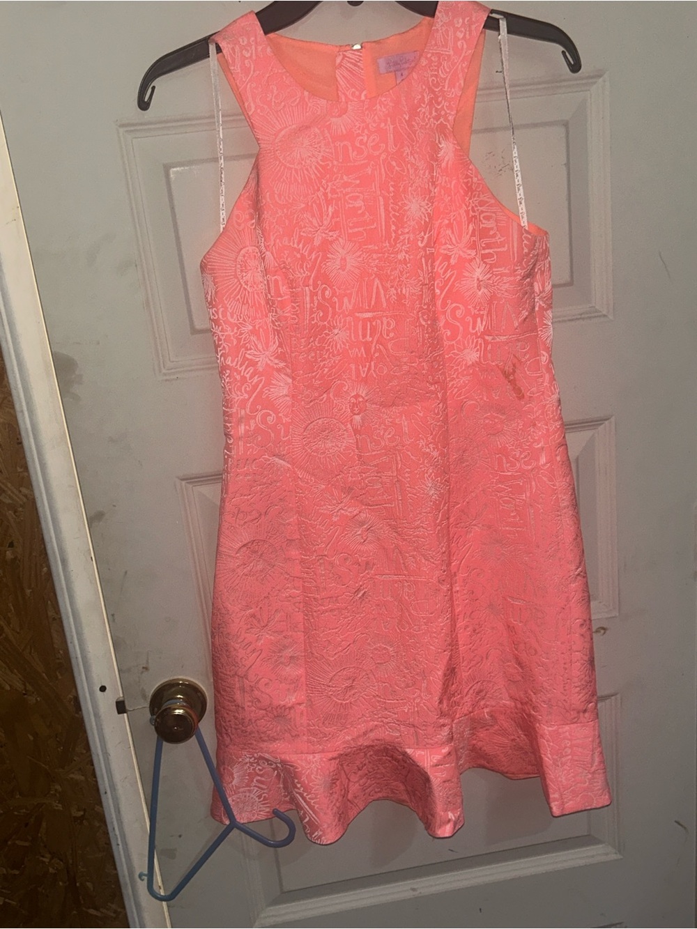 Sleeveless Coral Textured Ruffle-Hem Dress NWOT